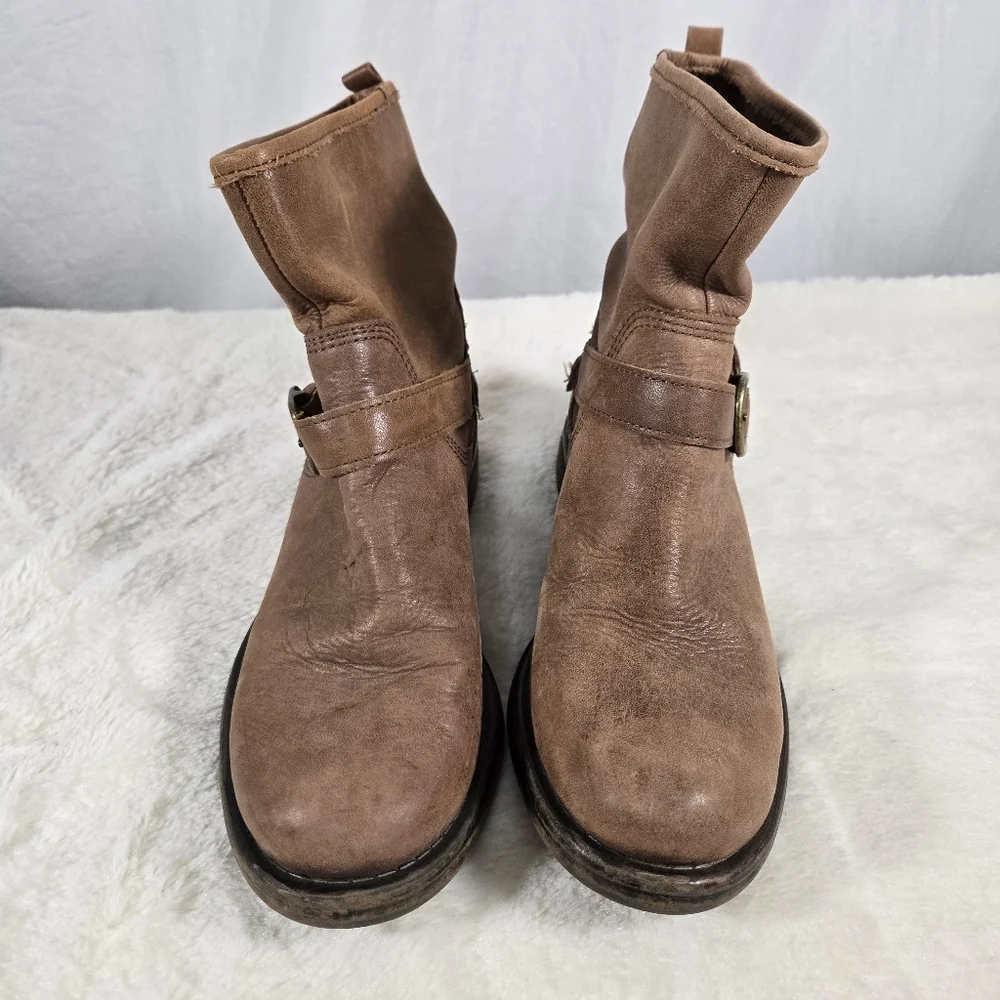 Lucky Brand Norton Leather Buckle Ankle Bootie Brown Pull On Size 7 - Picture 3 of 8